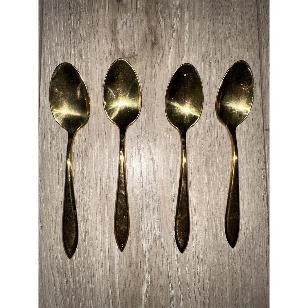 4 Dirigold Dirilyte Goldware Goldenware Regal Flatware Silverware Teaspoon‎